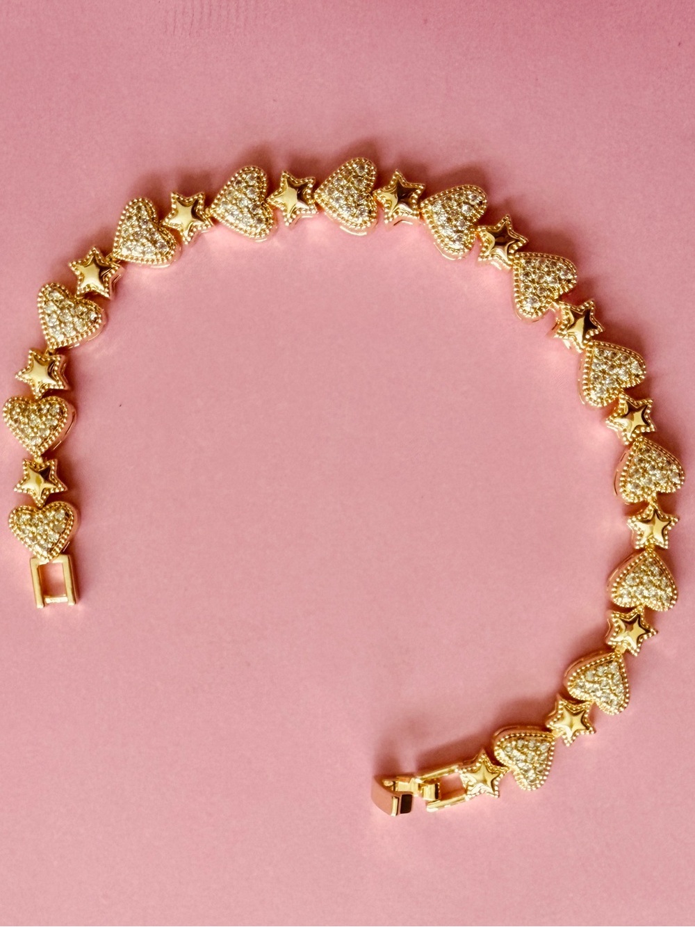Source Unknown Gold Heart & Star Pave Bracelet with Clear Crystals